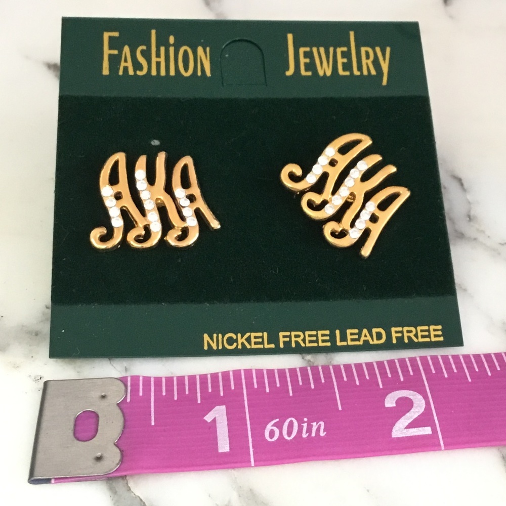 AKA Gold-tone Stud Earrings with Rhinestones